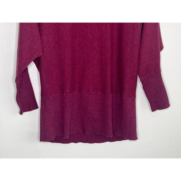 Eileen Fisher Cotton-Cashmere 3/4 Sleeve Drape Cowl Neck Sweater Magenta Medium - Picture 10 of 10